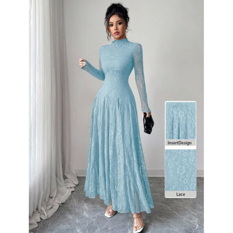 Lace Mock Neck Long Sleeve Maxi Dress