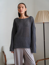Hollow Charm | Horn Sleeve Hollow-Out Knitted Pullover Top