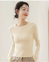 Lace Trim Ribbed Knit Crew Neck Top