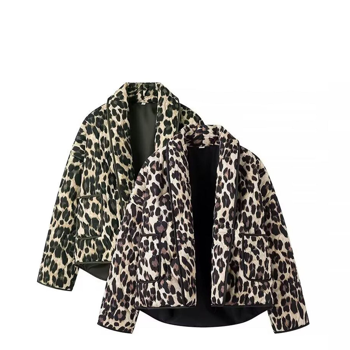 Leopard Print Collarless Jacket
