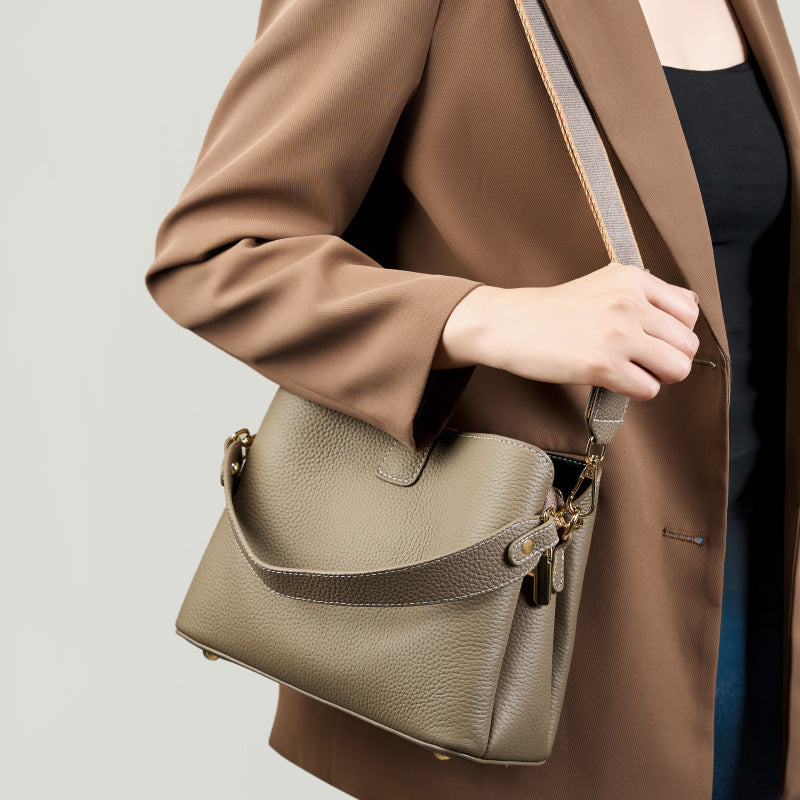 Leather Bucket Crossbody Bag