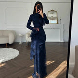 Jacquard Stand Collar Evening Gown