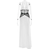 Satin Halter Maxi Dress with Lace