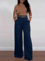 Twill Wide Leg Suit Trousers