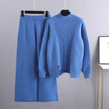 Thick Turtleneck Knit and Wide Leg Set
