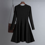 Round Neck A Line Knit Midi Dress