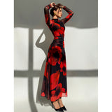 Tie Dye Print Long Sleeve Maxi Dress