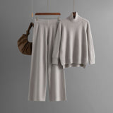 Turtleneck Slit Hem Knit Trouser Set