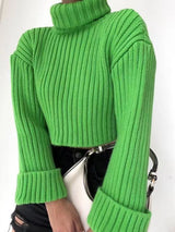 Women’s Cropped High Neck Cotton Sweater – Street Hipster Punk Style