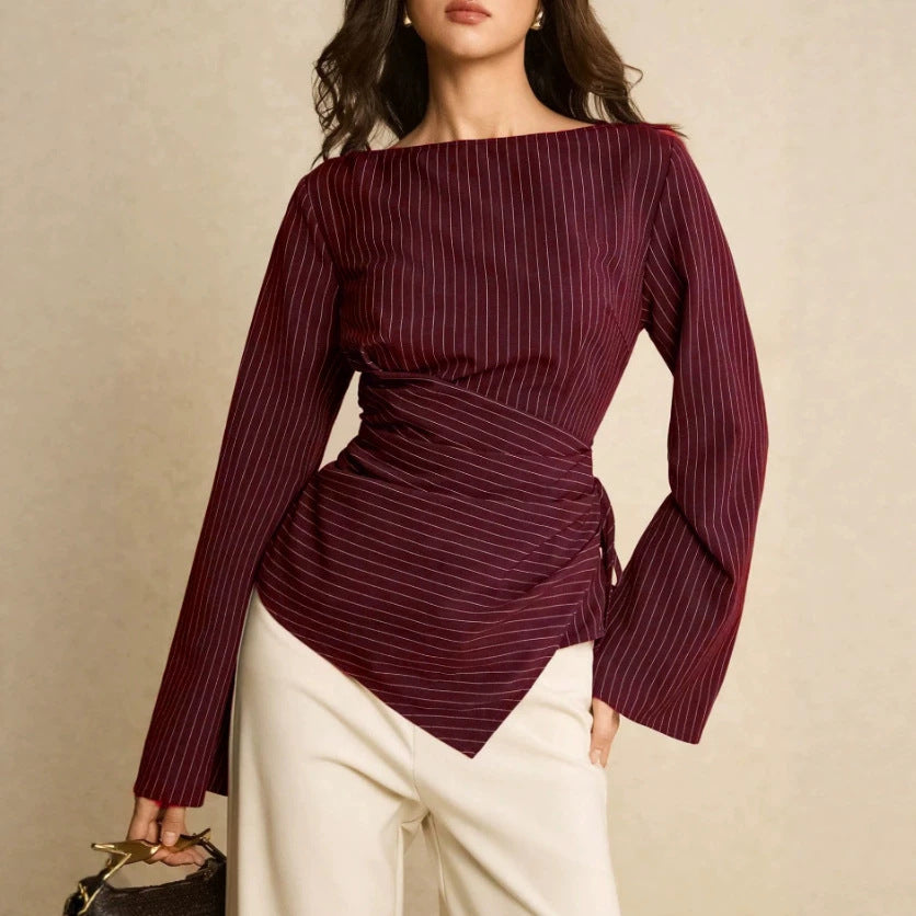 Striped Drawstring Waist Longline Top
