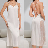 The Satin Serenity | White Satin Strap Slip Dress & Long Robe Two-Piece Set