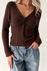 Ribbed V-Neck Knit Top