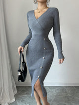 Button Front Knit Maxi Dress