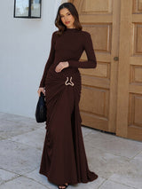 Metal Trim Pleated Maxi Dress