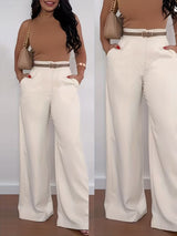 Twill Wide Leg Suit Trousers