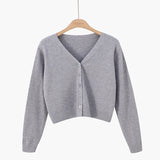 Fluffy Knit Cropped V Neck Cardigan