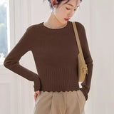 Lace Trim Ribbed Knit Crew Neck Top