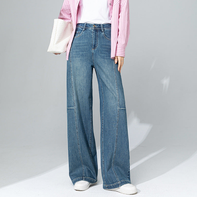 2025 spring new deconstruction split jeans high waist design sense thin wide leg pants casual trousers