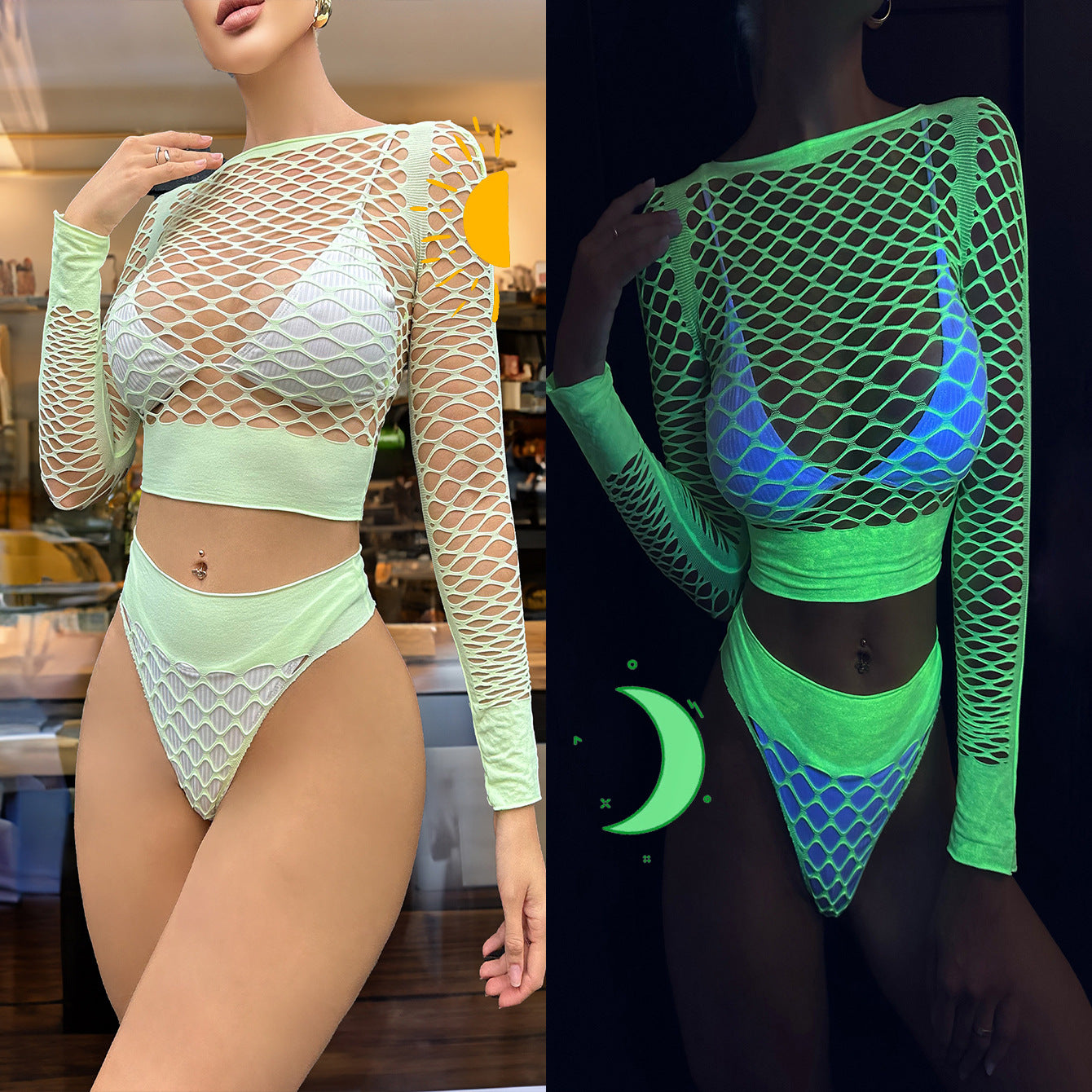 Fluorescent Green Nylon Outfit – Cute Girl / Prom Queen Role-Playing, Made Garment