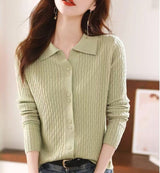 Polo Collar Button Front Knit Cardigan