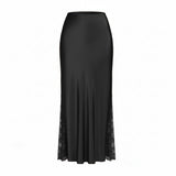 Satin Lace Trim Maxi Skirt