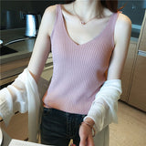 Knitted suspender ice silk small vest women's summer inner with black and white outer bottoming shirt square neck slim top trendy wholesale