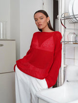 Hollow Charm | Horn Sleeve Hollow-Out Knitted Pullover Top