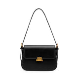 Lock Front Leather Shoulder Bag
