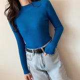 Stretch Mock Neck Knit Top 19 Colours