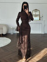 Jacquard Stand Collar Evening Gown