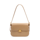 Lock Front Leather Shoulder Bag