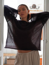 Hollow Charm | Horn Sleeve Hollow-Out Knitted Pullover Top