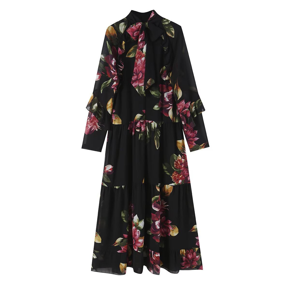 Watercolour Print Chiffon Maxi Dress