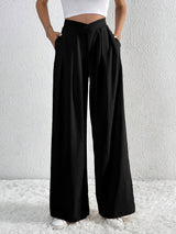 Asymmetric Pleat Wide Leg Trousers