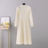 Mock Neck Thick Knit Midi Dress