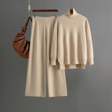 Turtleneck Slit Hem Knit Trouser Set