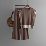 Striped Panel Top and Wide Leg Trouser Set