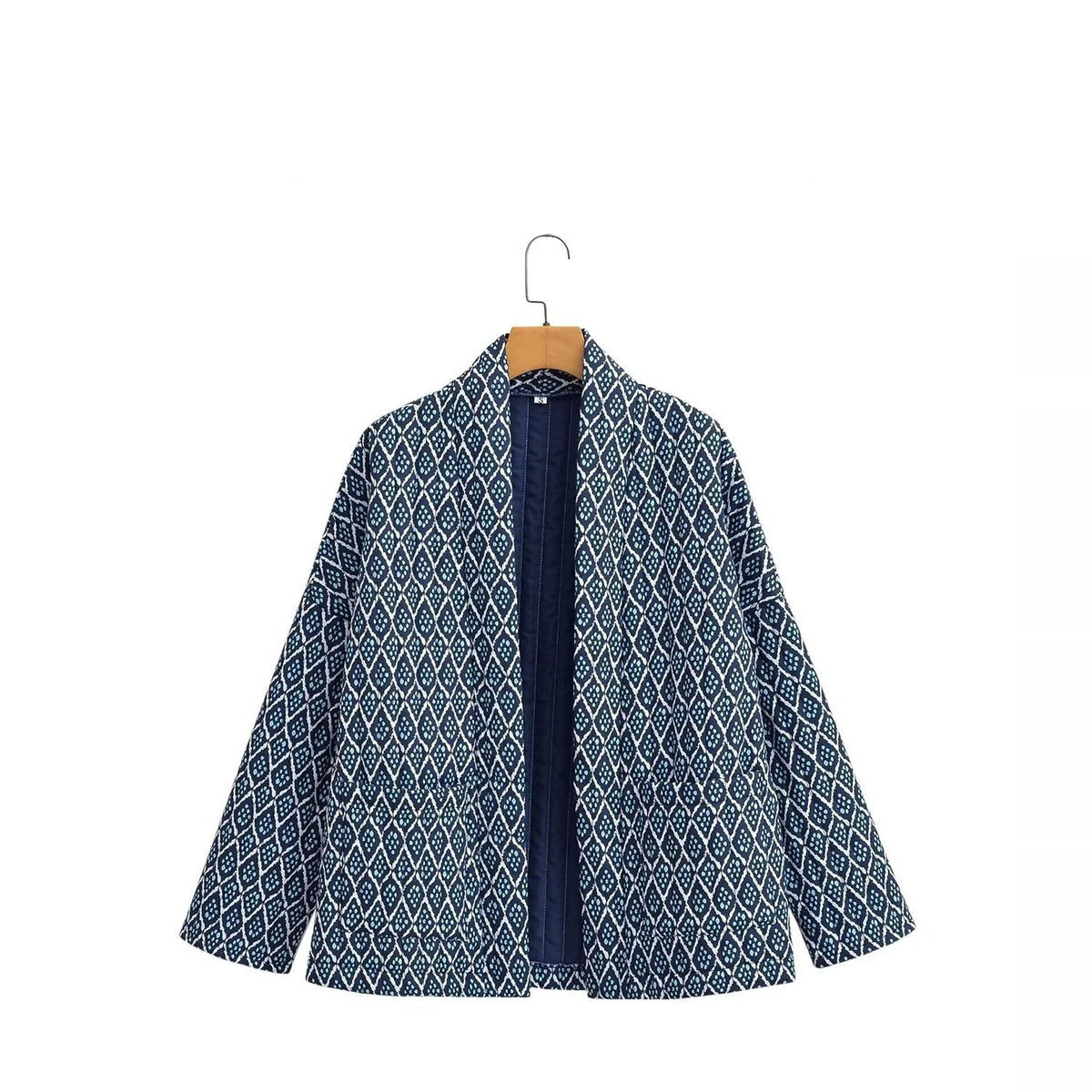 Quilted Print Collarless Padded Coat