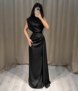 Satin Ruched Waist Sleeveless Maxi Dress