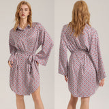 The Silk Whisper | Printed Satin Long-Sleeve Sleep Shirt Dress