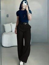 Draped High Waist Wide Leg Trousers