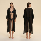 Sheer Mesh Fringed Robe
