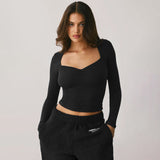 Ribbed Square Neck Long Sleeve Top