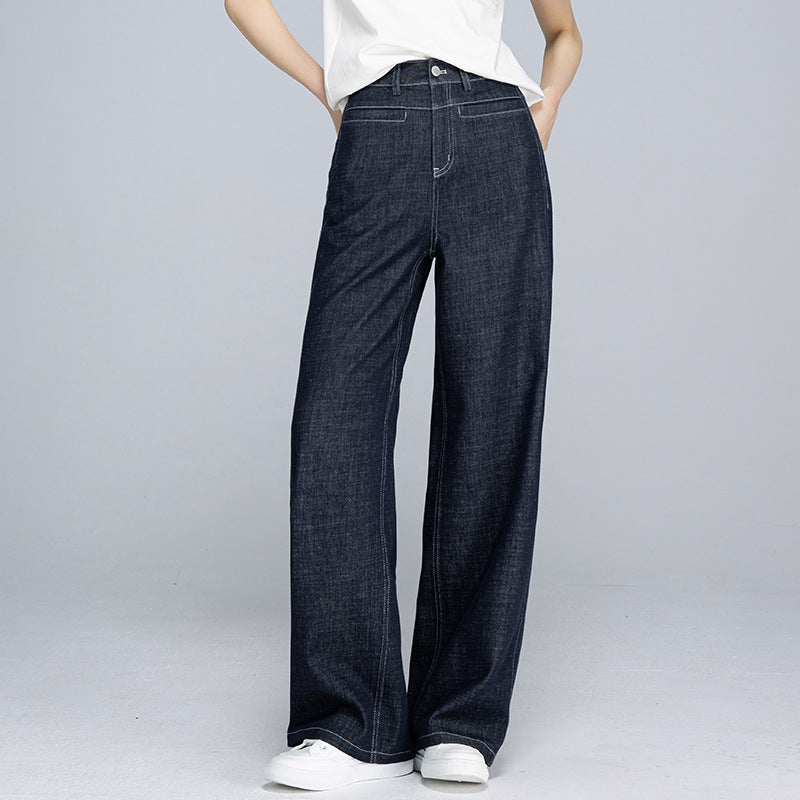 Tencel hemp wide-leg jeans women's summer new denim blue non-fading casual and thin straight-leg pants