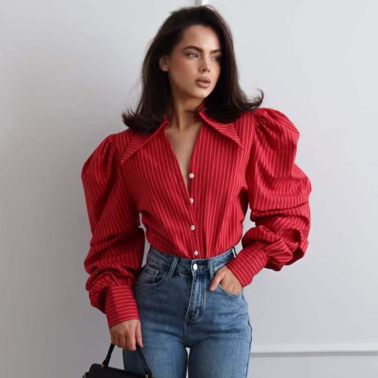 Striped Puff Sleeve Shirt