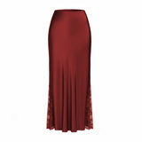 Satin Lace Trim Maxi Skirt
