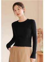 Lace Trim Ribbed Knit Crew Neck Top