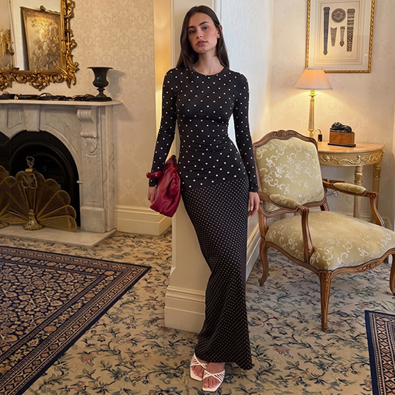 Polka Dot Long Sleeve Maxi Dress