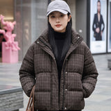 Checked High Neck Padded Winter Jacket