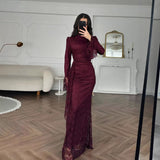 Jacquard Stand Collar Evening Gown